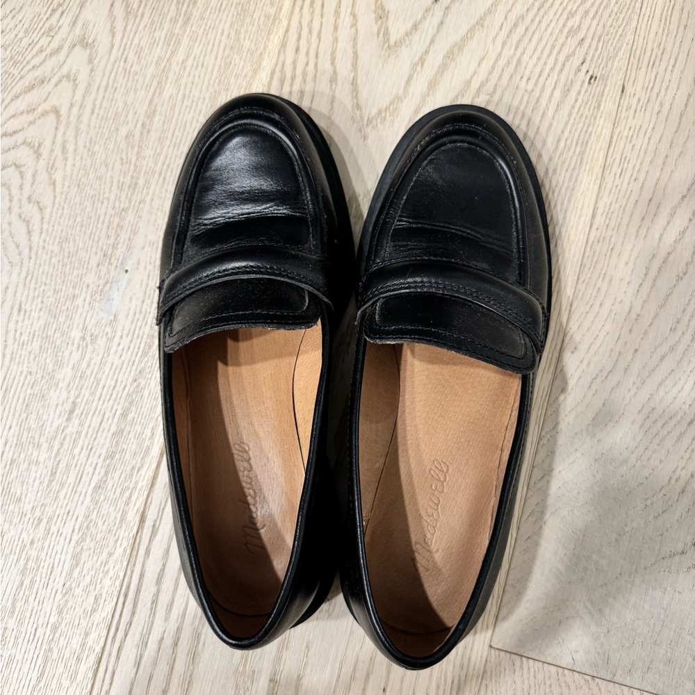 Madewell Black Leather Penny Loafers